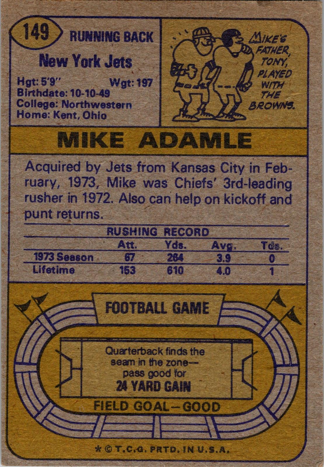 1974 Topps #149 Mike Adamle
