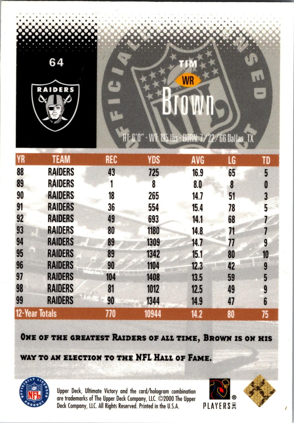 2000 Upper Deck Ultimate Victory #64 Tim Brown Parallel