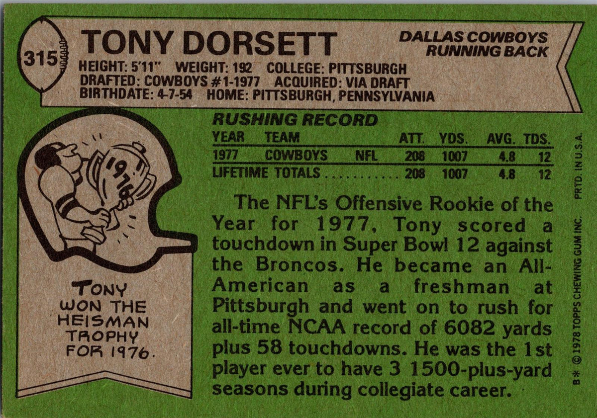 1978 Topps #315 Tony Dorsett