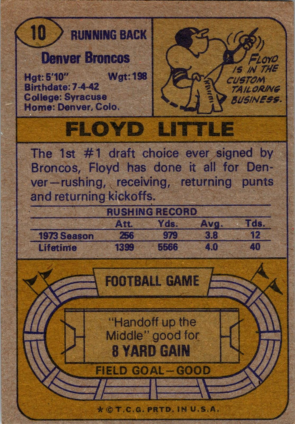 1974 Topps #10 Floyd Little