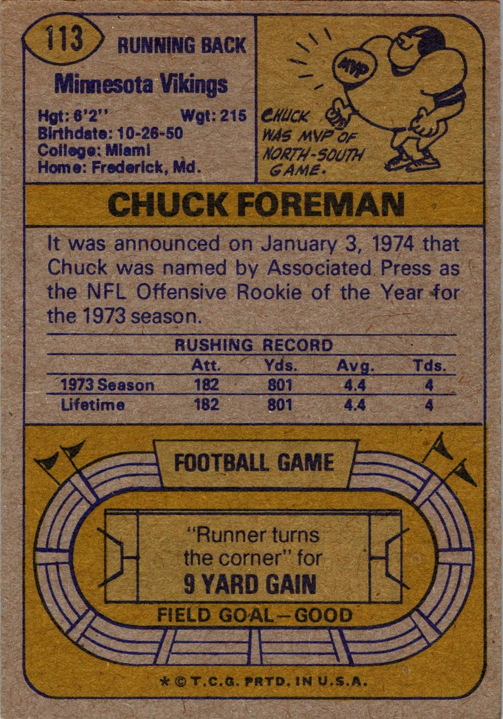 1974 Topps #113 Chuck Foreman
