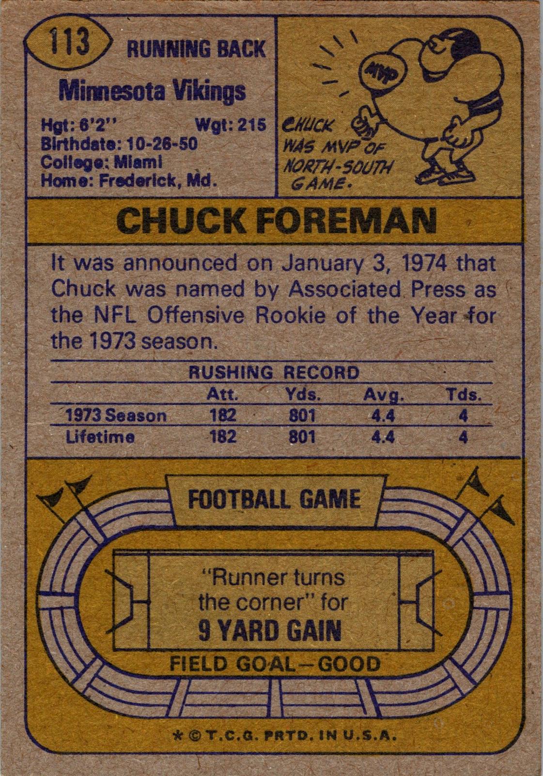 1974 Topps #113 Chuck Foreman