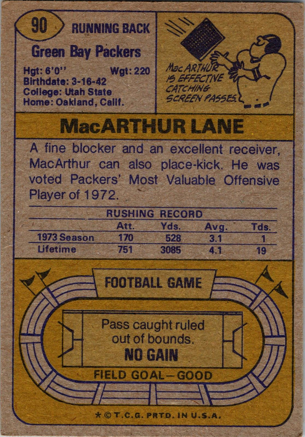 1974 Topps #90 MacArthur Lane