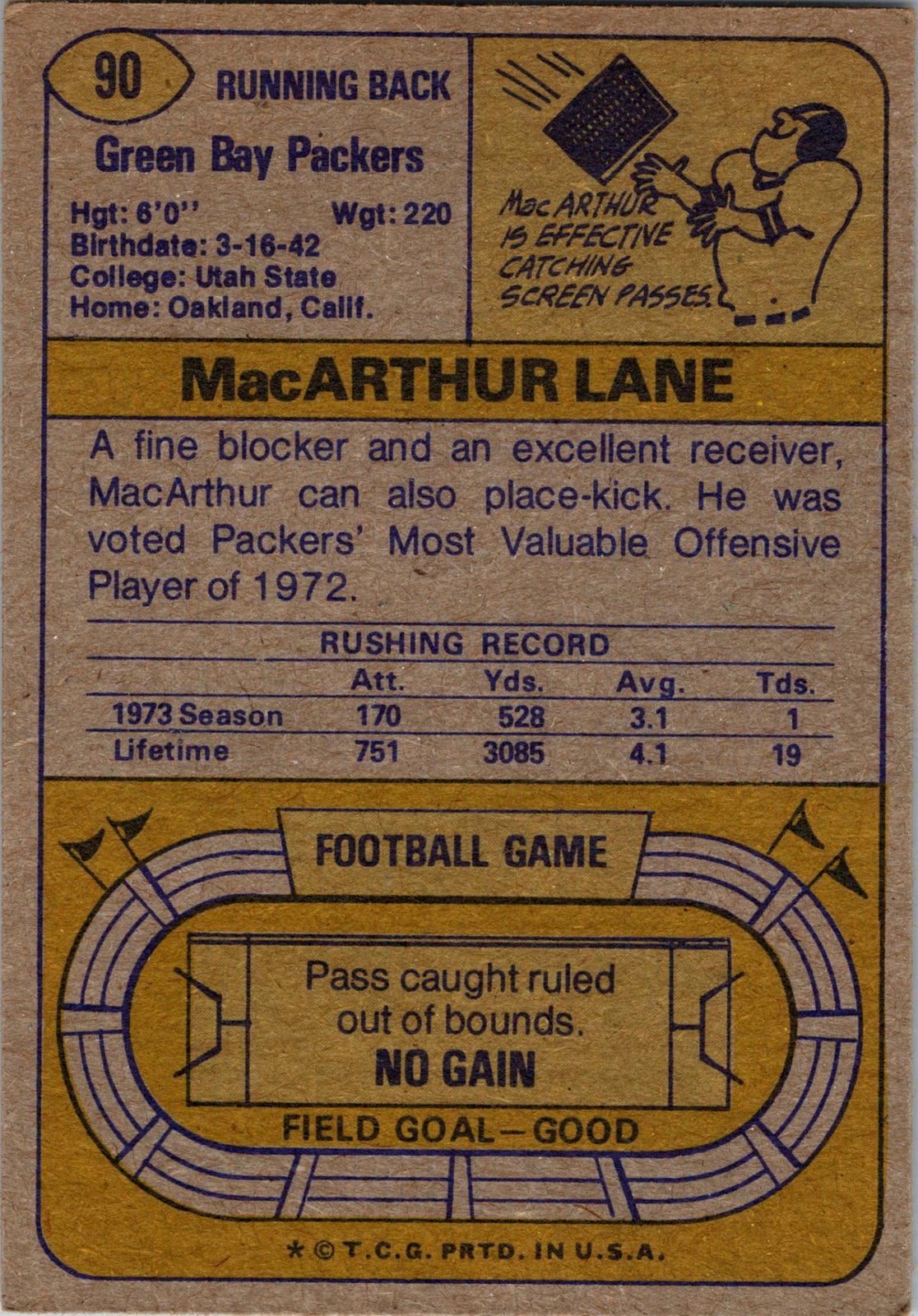 1974 Topps #90 MacArthur Lane
