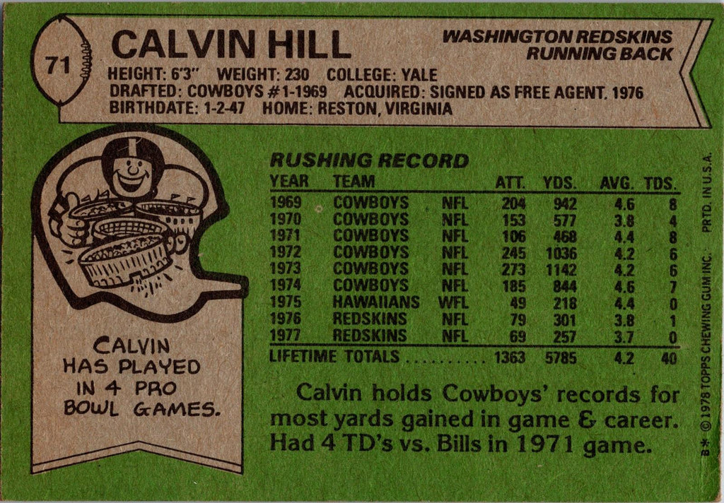 1978 Topps #71 Calvin Hill