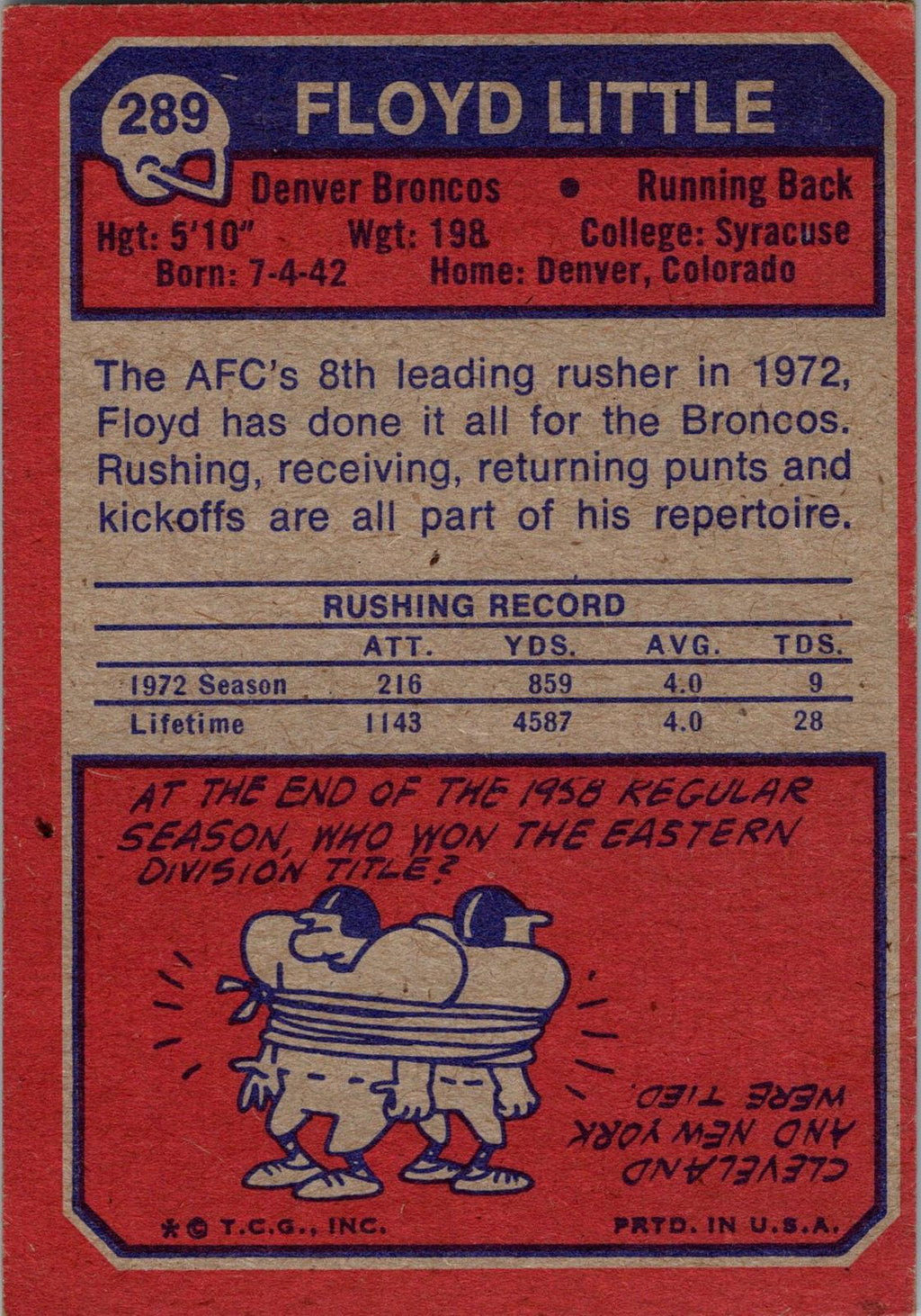 1973 Topps #289 Floyd Little
