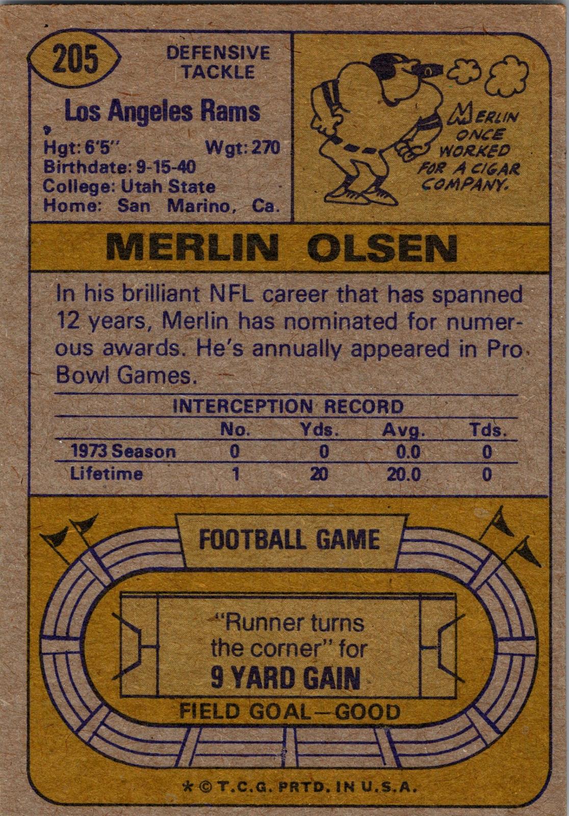 1974 Topps #205 Merlin Olsen