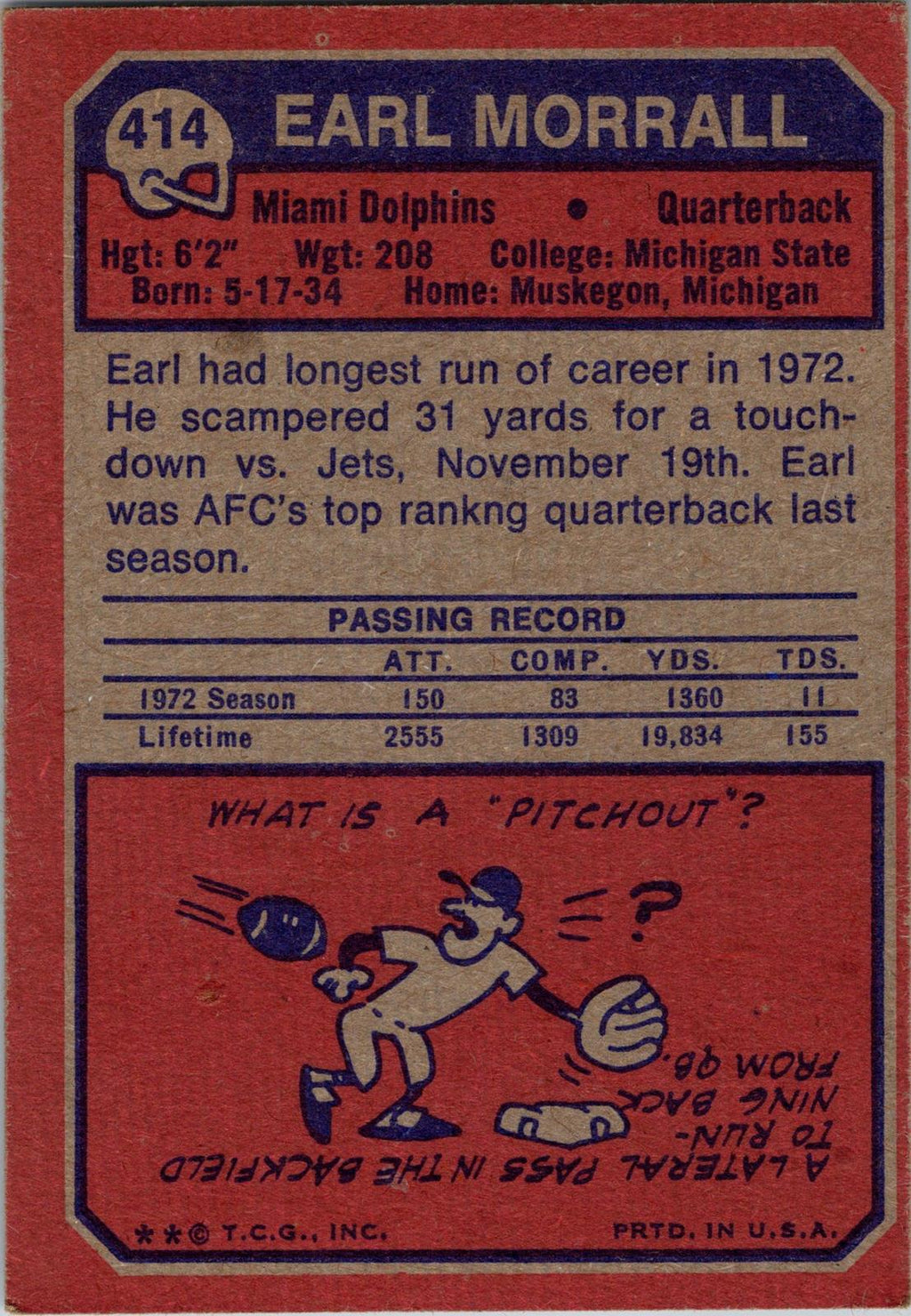 1973 Topps #414 Earl Morrall