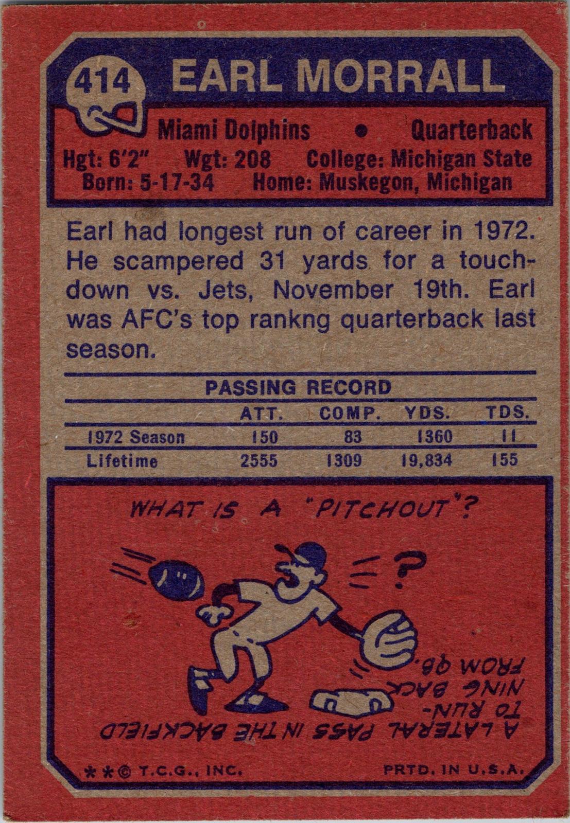 1973 Topps #414 Earl Morrall