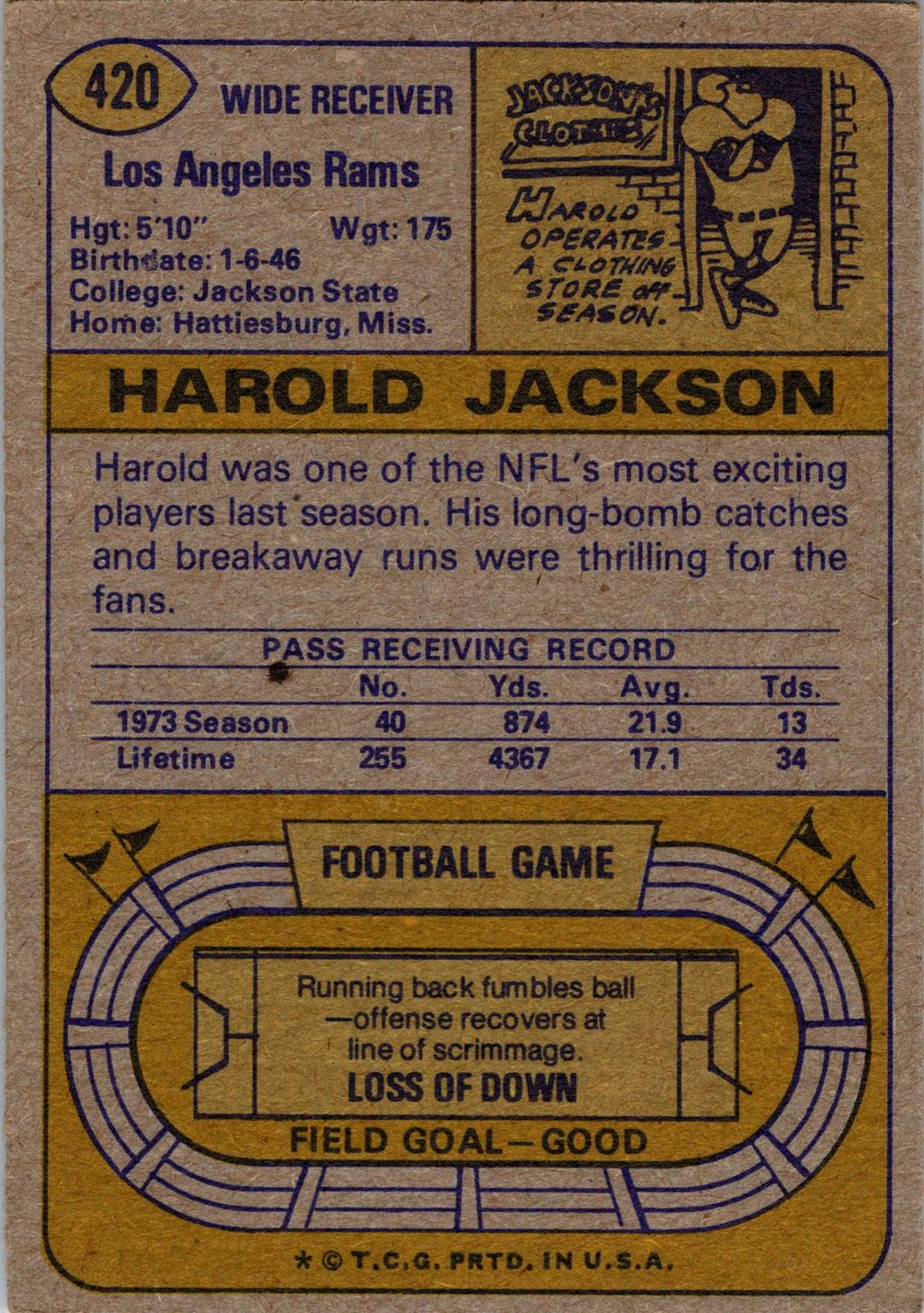 1974 Topps #420 Harold Jackson