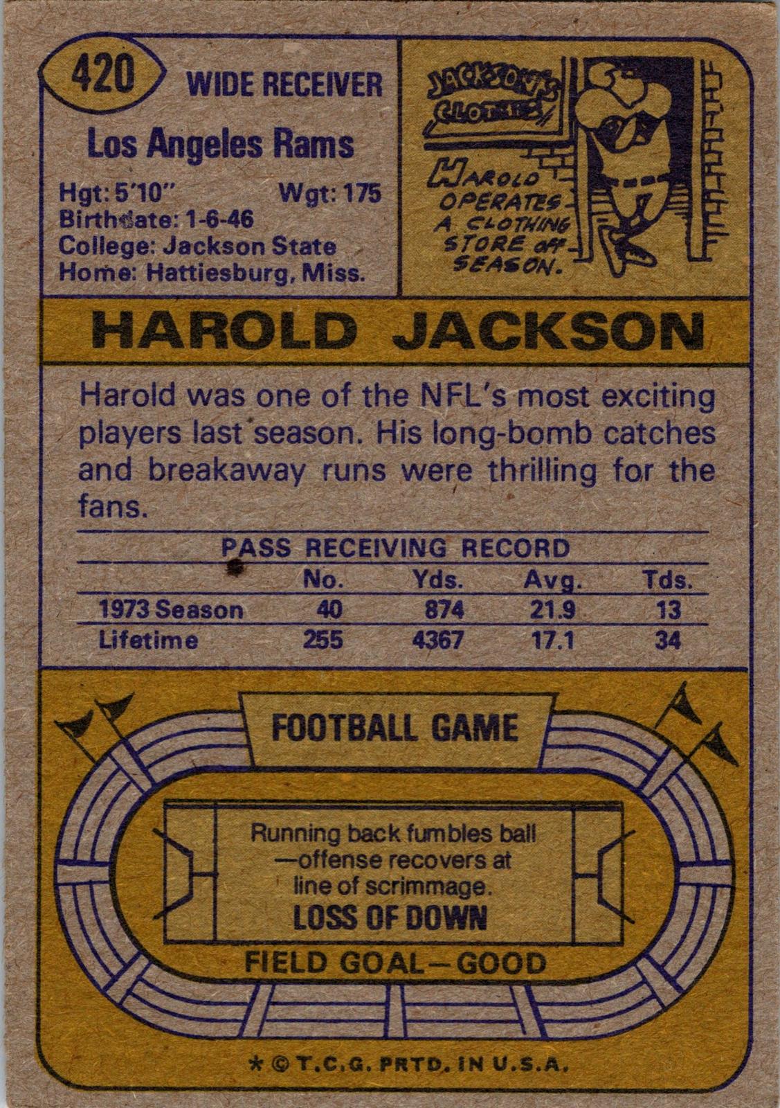 1974 Topps #420 Harold Jackson