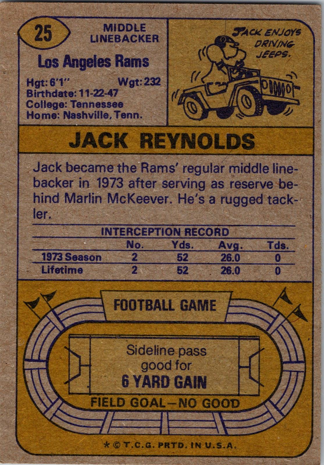 1974 Topps #25 Jack Reynolds