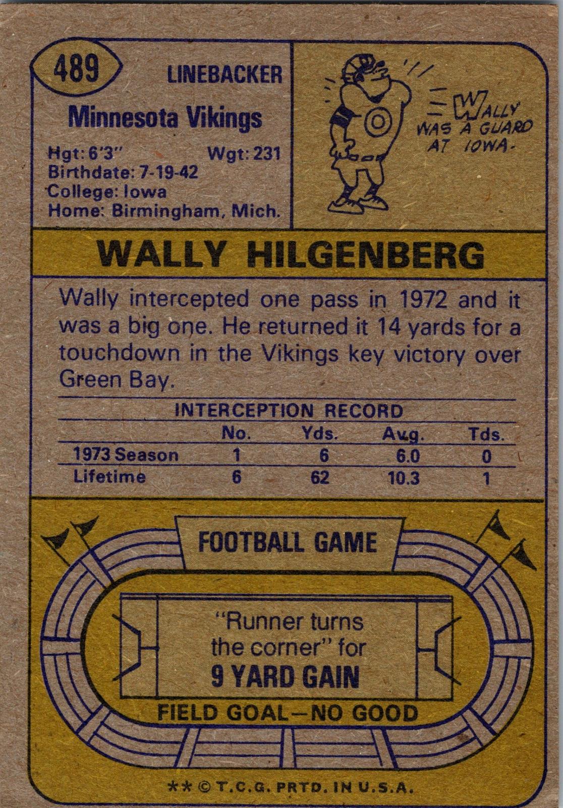 1974 Topps #489 Wally Hilgenberg
