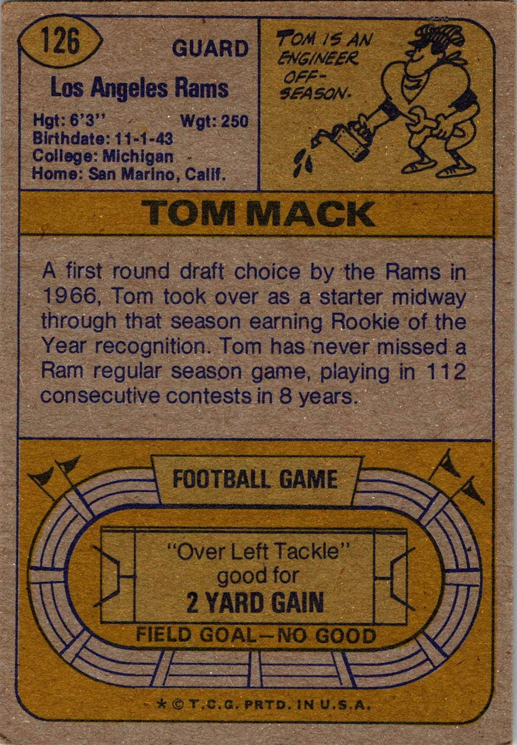 1974 Topps #126 Tom Mack