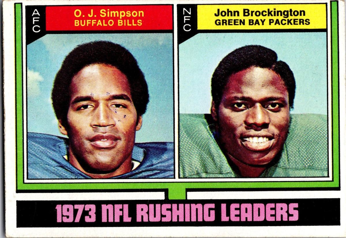 1974 Topps #328 1973 NFL Rushing Leaders (O.J. Simpson / John Brockington)