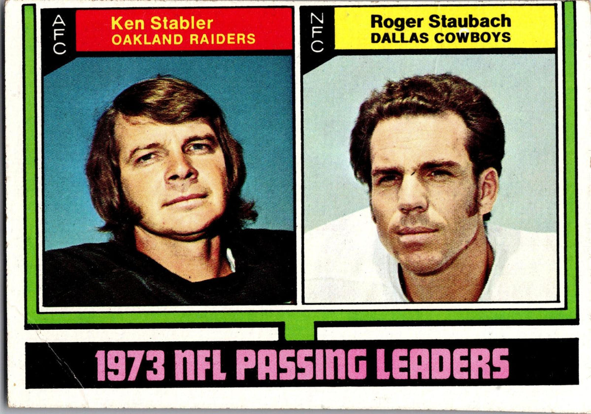 1974 Topps #329 1973 NFL Passing Leaders (Ken Stabler / Roger Staubach)