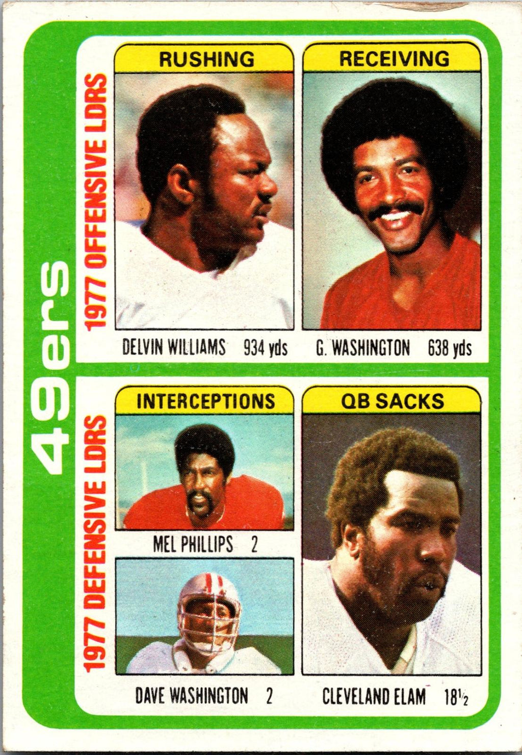 1978 Topps #525 Delvin Williams / Gene WashingtoPhillips / Washington / Elam