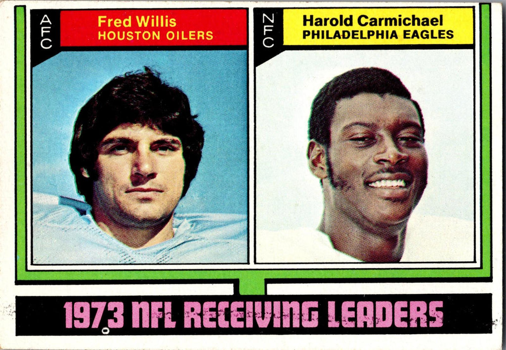 1974 Topps #330 1973 NFL Receiving Leaders (Fred Willis / Harold Carmichael)