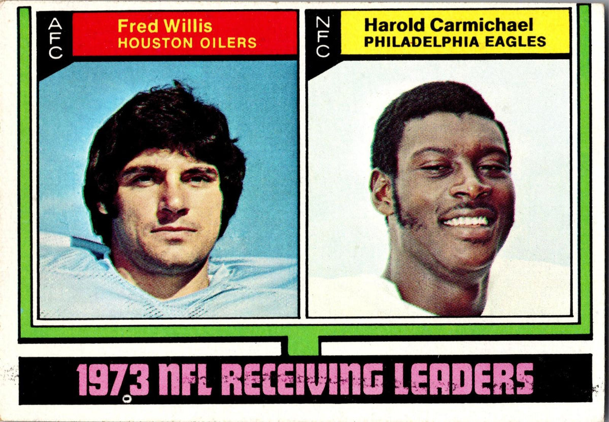 1974 Topps #330 1973 NFL Receiving Leaders (Fred Willis / Harold Carmichael)