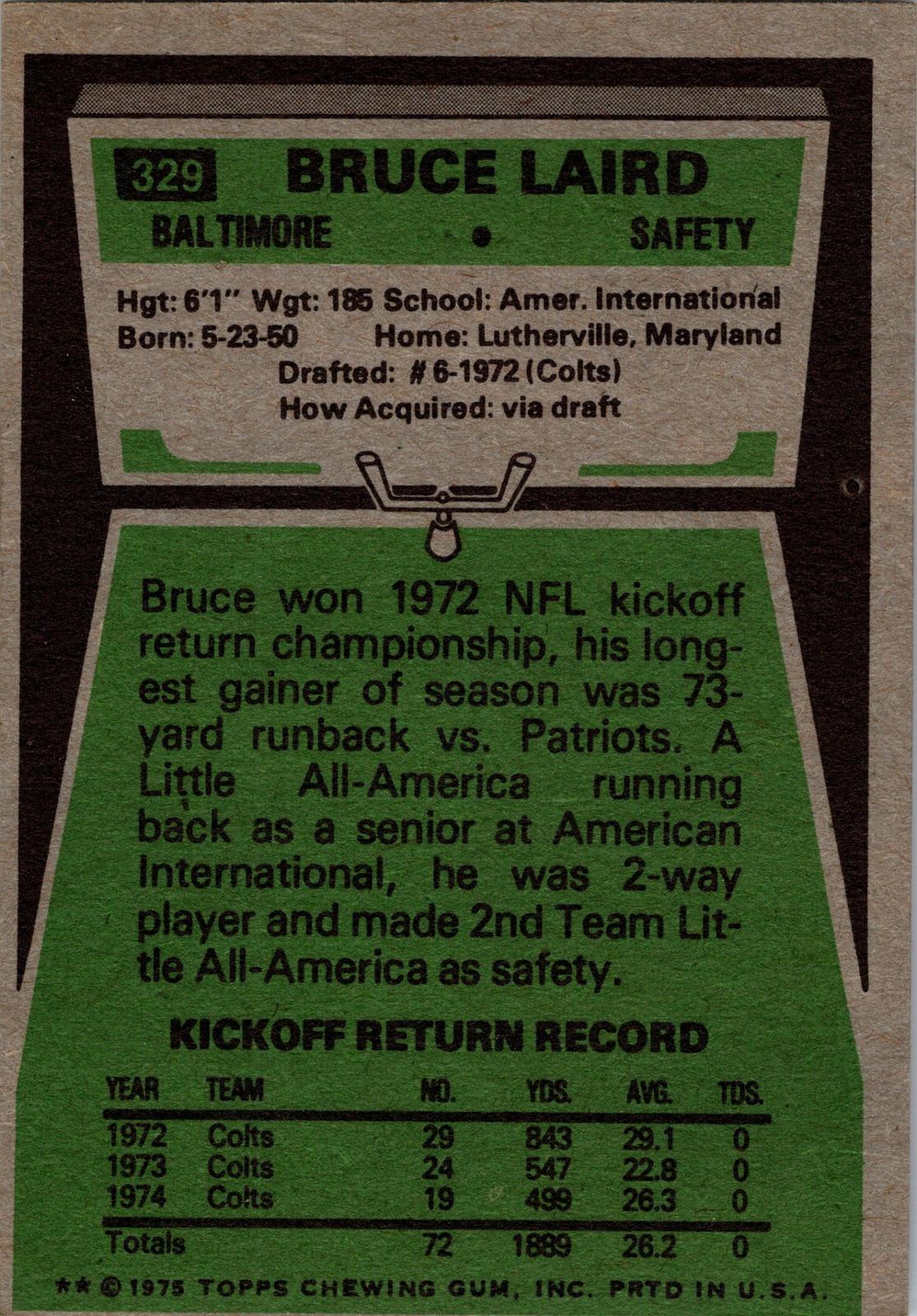 1975 Topps #329 Bruce Laird