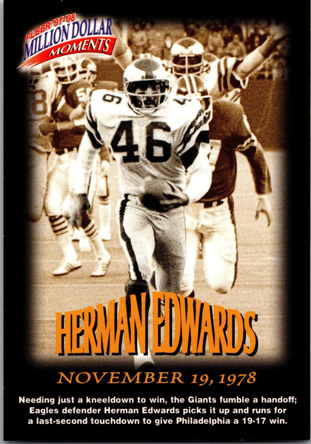 1997 Fleer #25 Herman Edwards Million Dollar Moments Voided
