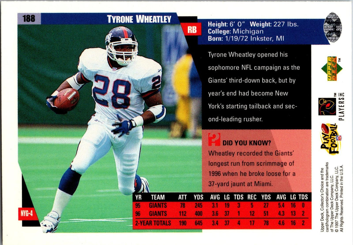 1997 Collector's Choice #188 Tyrone Wheatley
