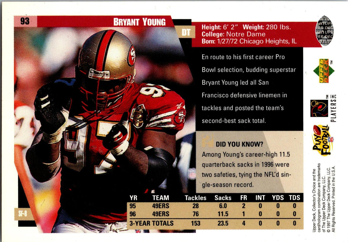 1997 Collector's Choice San Francisco 49ers #SF8 Bryant Young