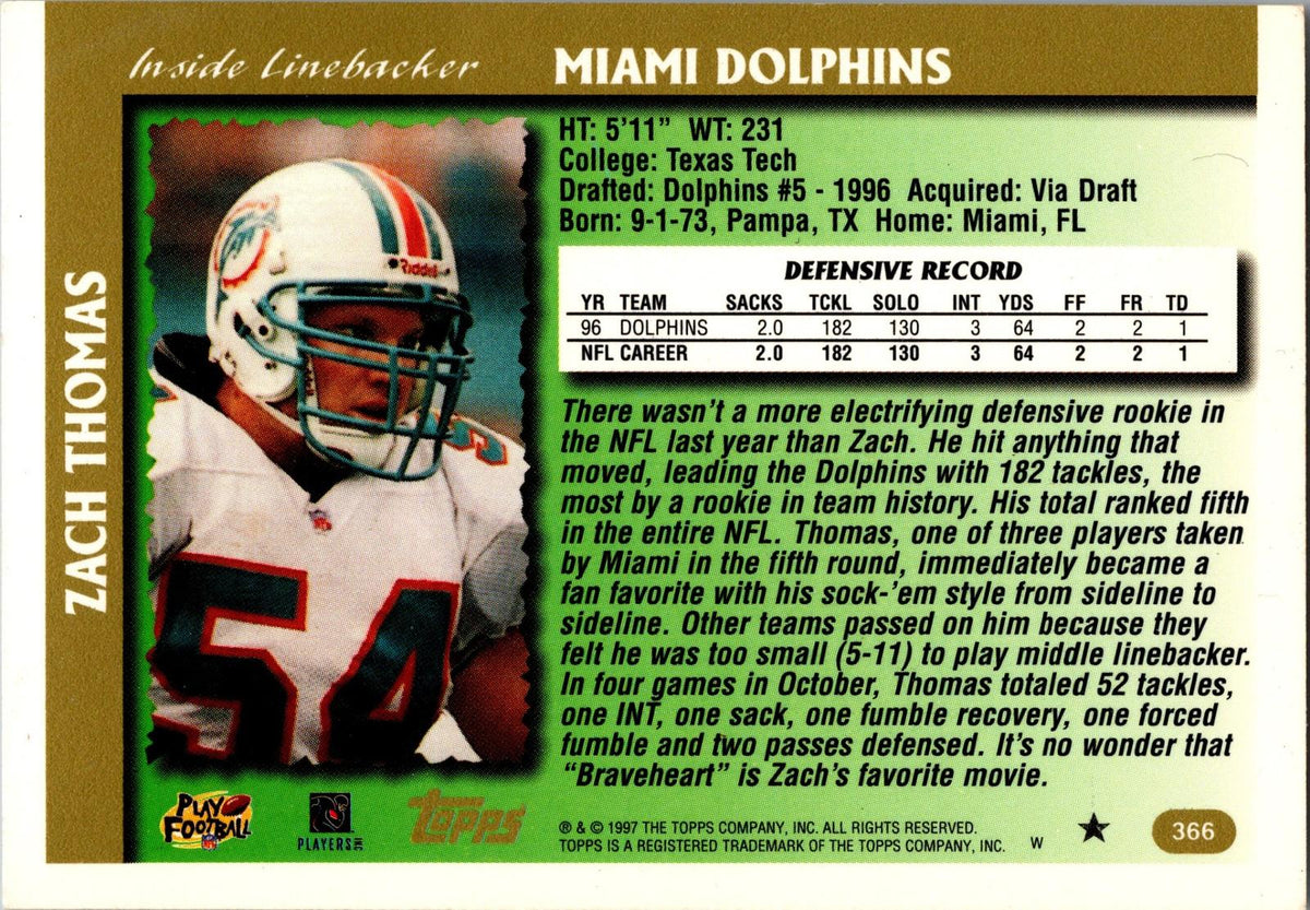 1997 Topps #366 Zach Thomas