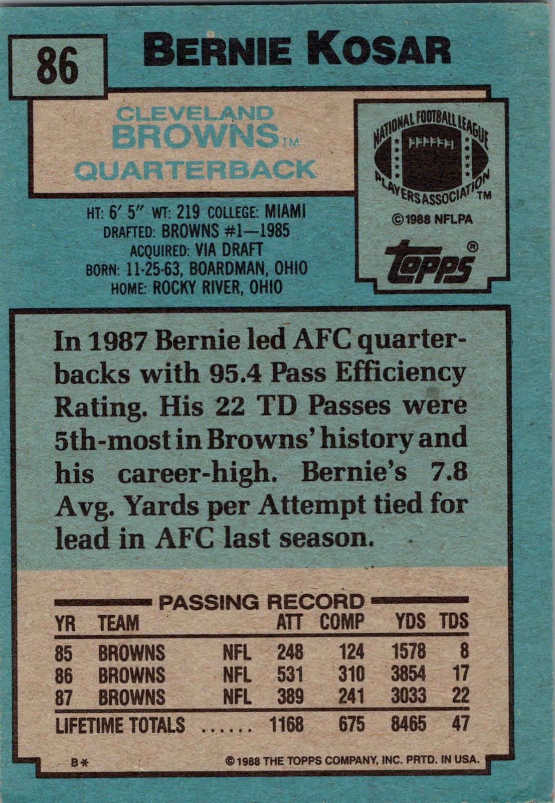 1988 Topps #86 Bernie Kosar