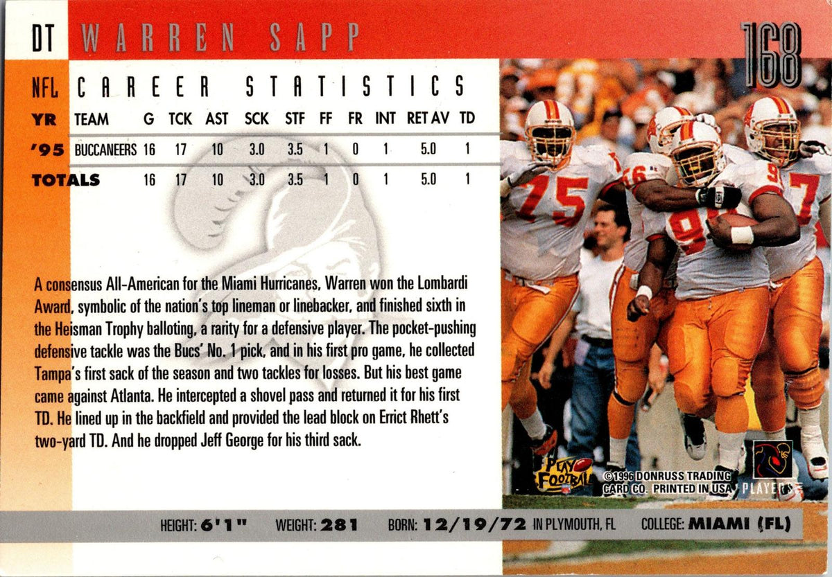 1996 Donruss #168 Warren Sapp