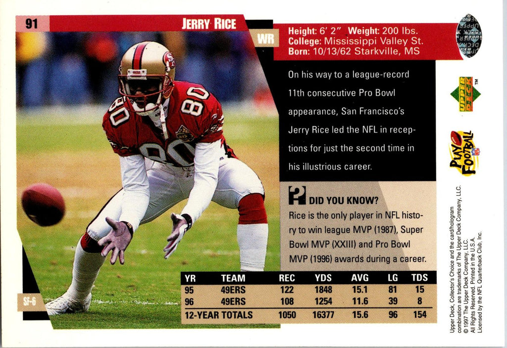 1997 Collector's Choice San Francisco 49ers #SF6 Jerry Rice