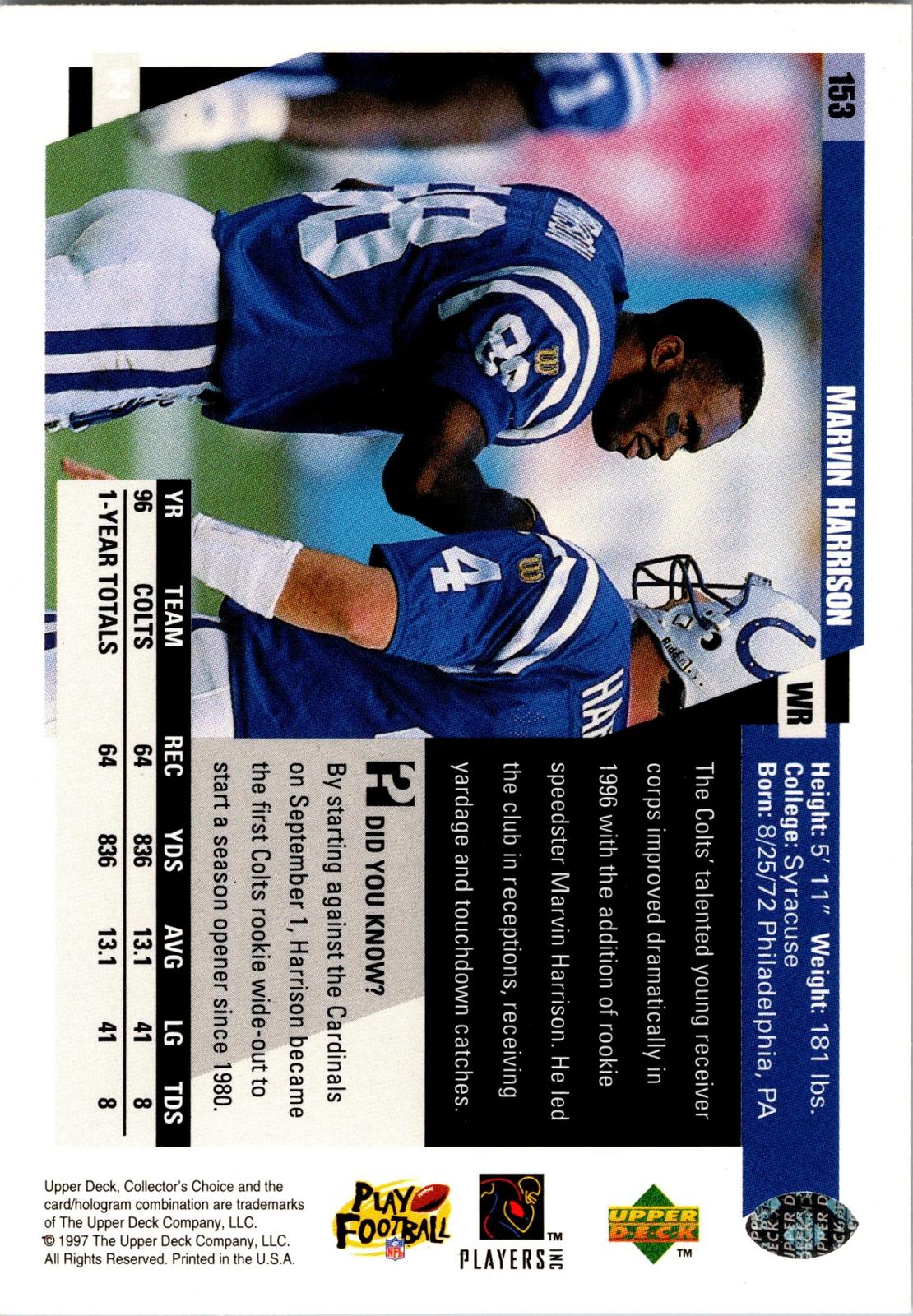 1997 Collector's Choice #153 Marvin Harrison