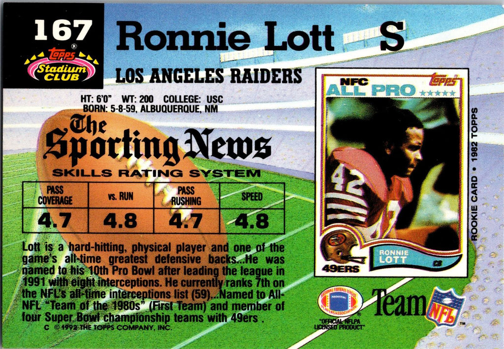 1992 Stadium Club #167b Ronnie Lott