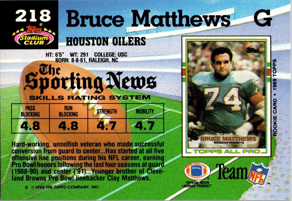 1992 Stadium Club #218a Bruce Matthews
