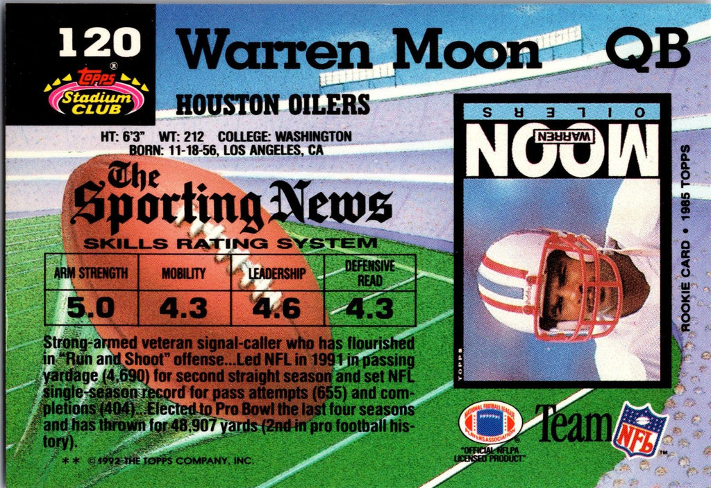1992 Stadium Club #120a Warren Moon