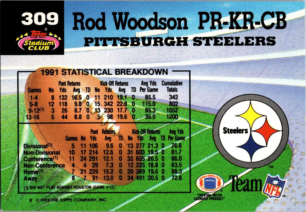 1992 Stadium Club #309b Rod Woodson