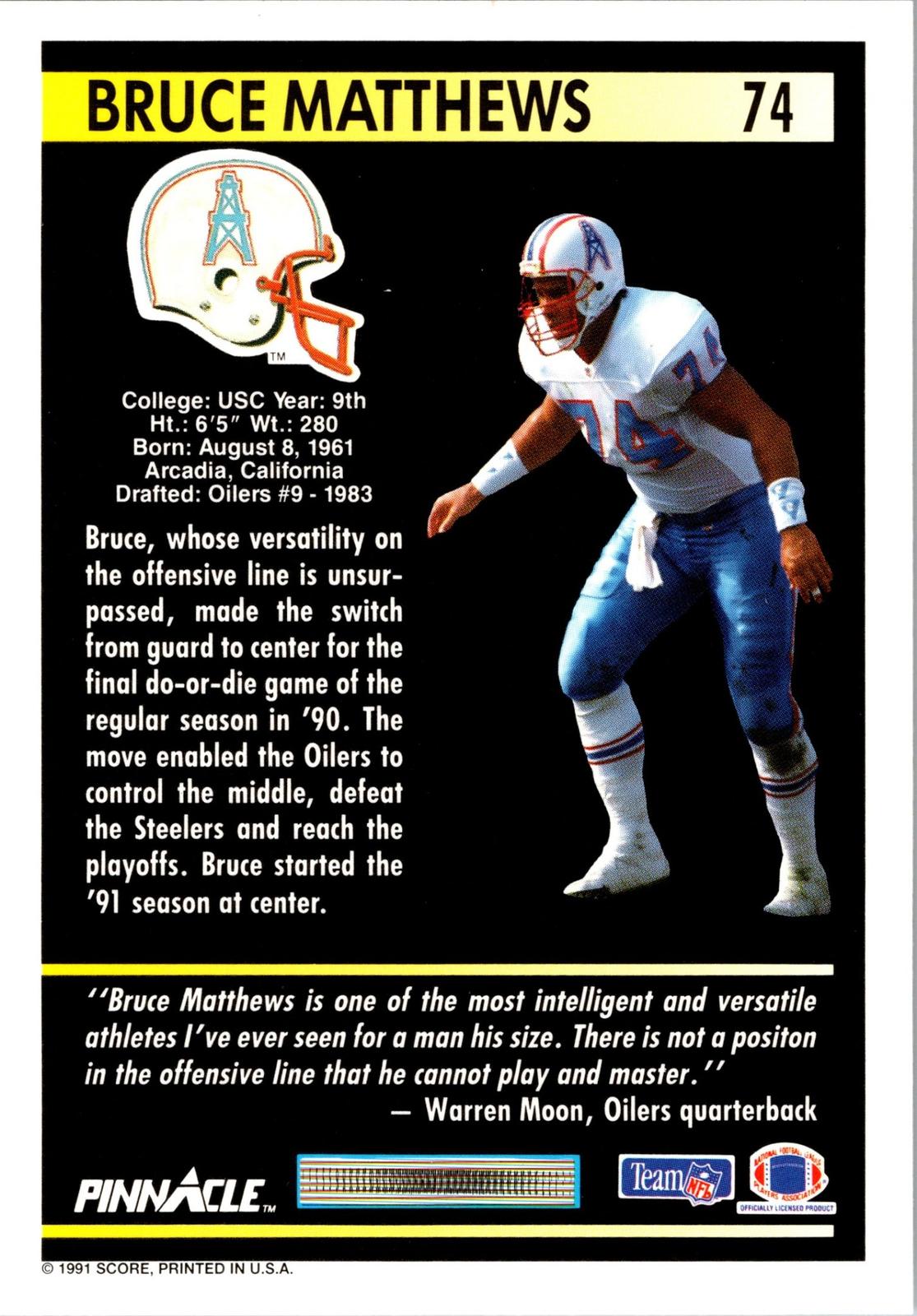 1991 Pinnacle #74 Bruce Matthews