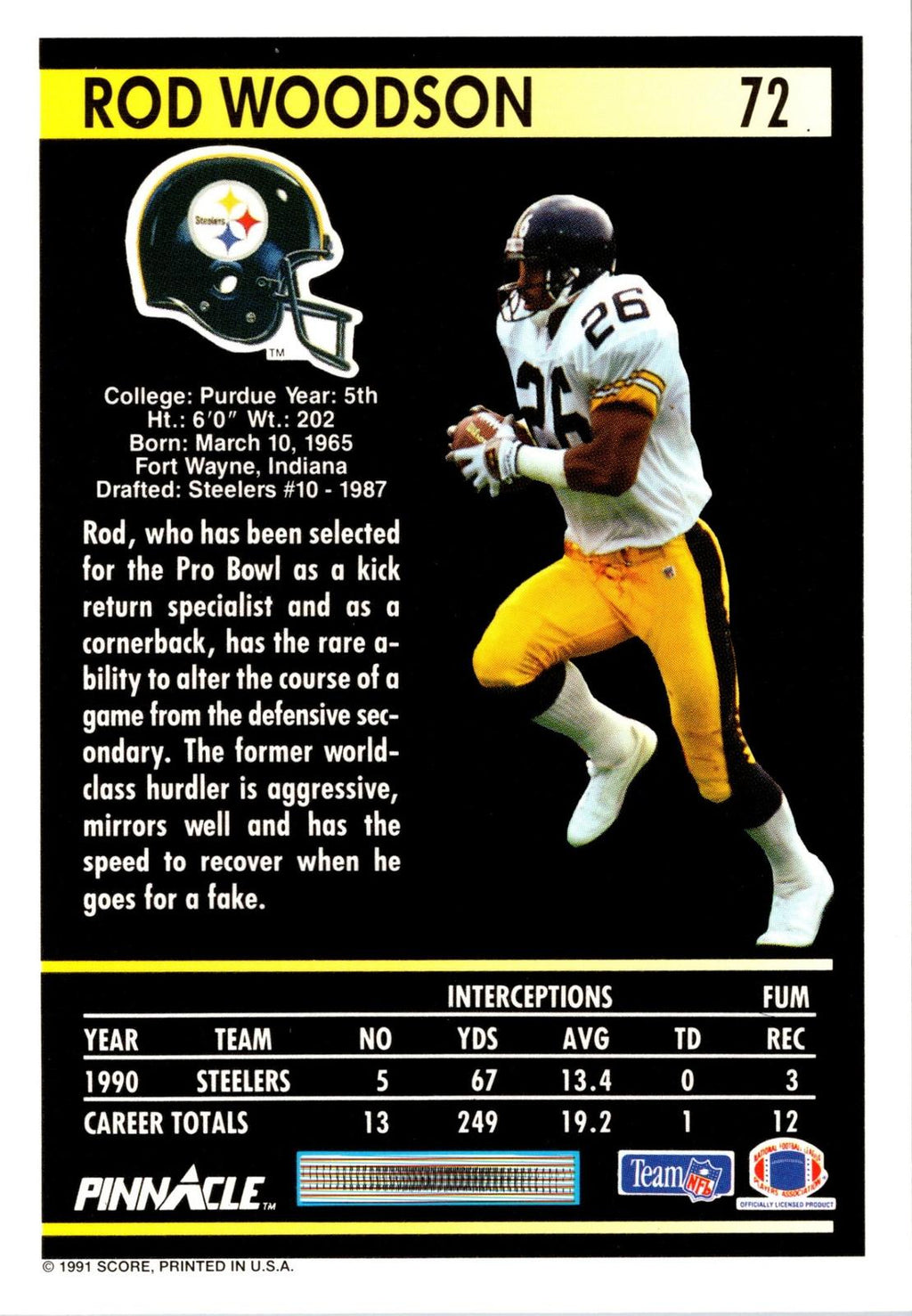 1991 Pinnacle #72 Rod Woodson
