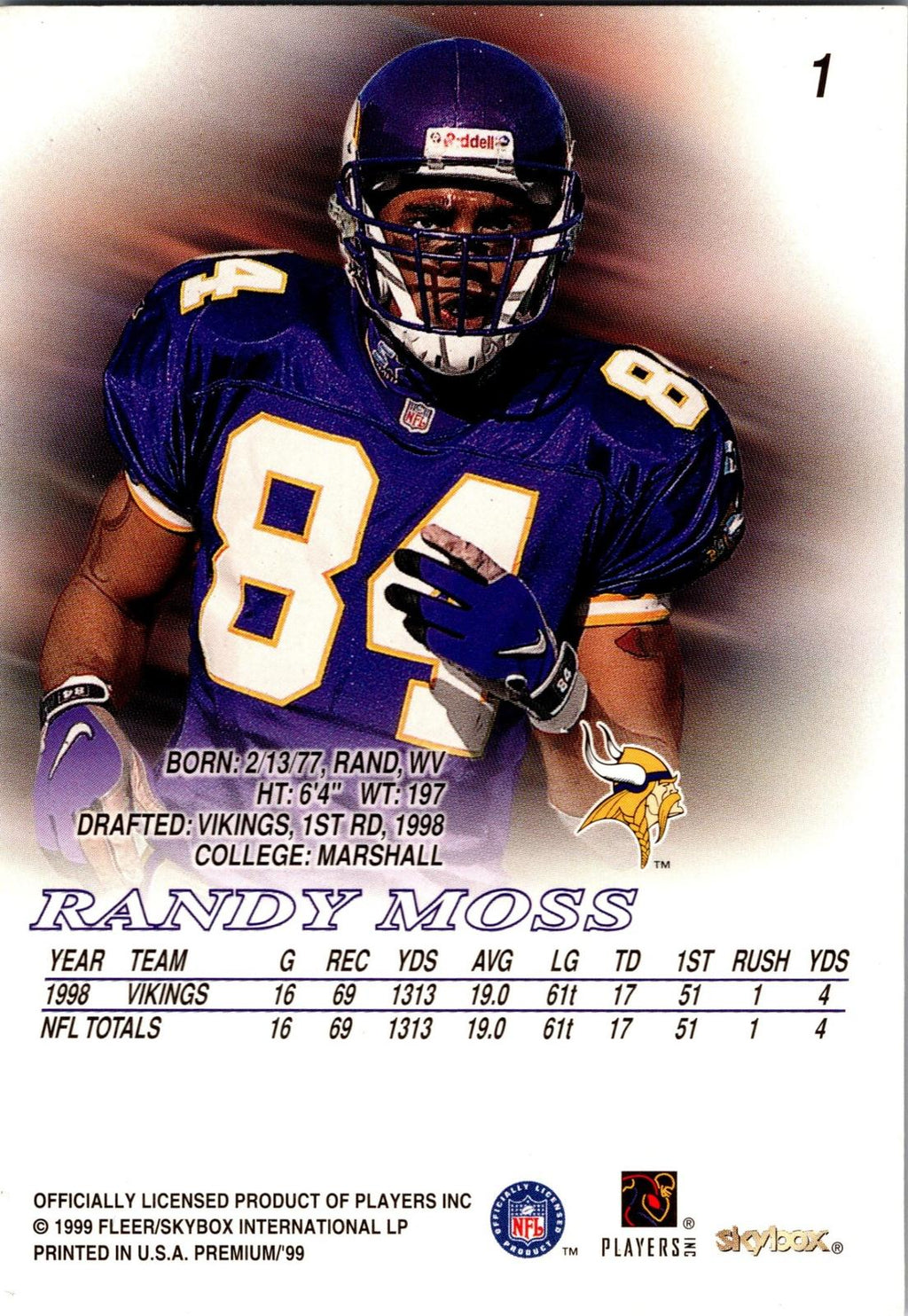 1999 SkyBox Premium #1 Randy Moss