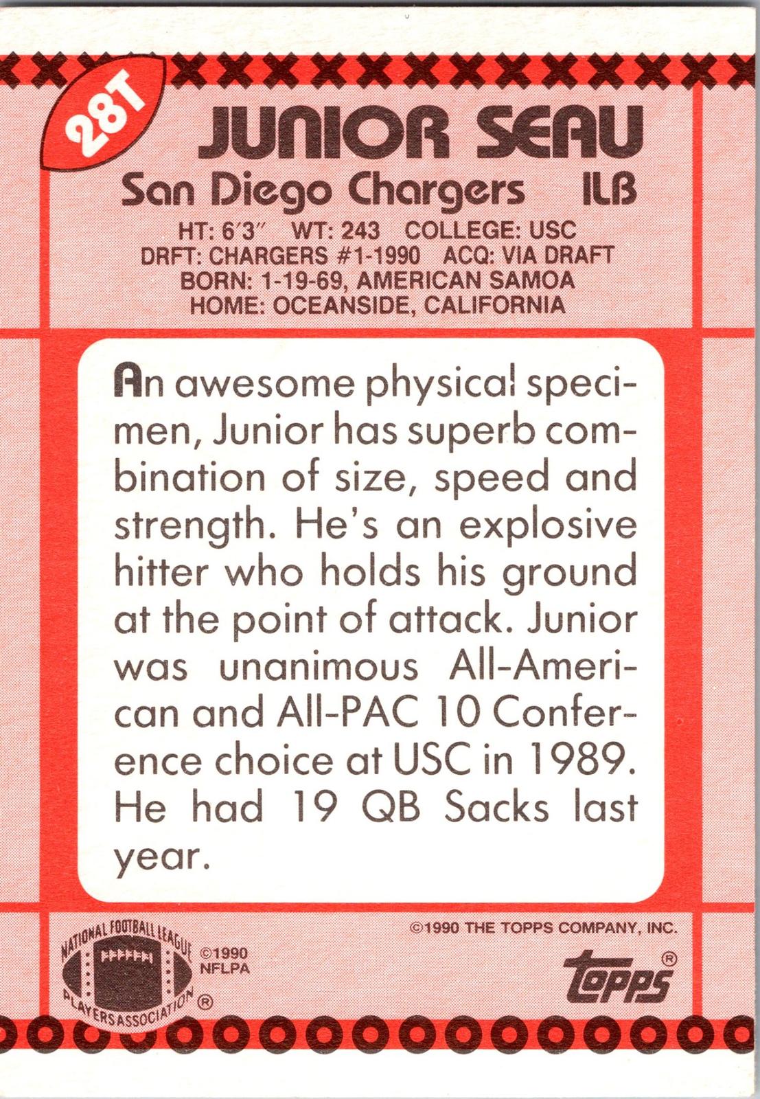 1990 Topps Traded #28T Junior Seau