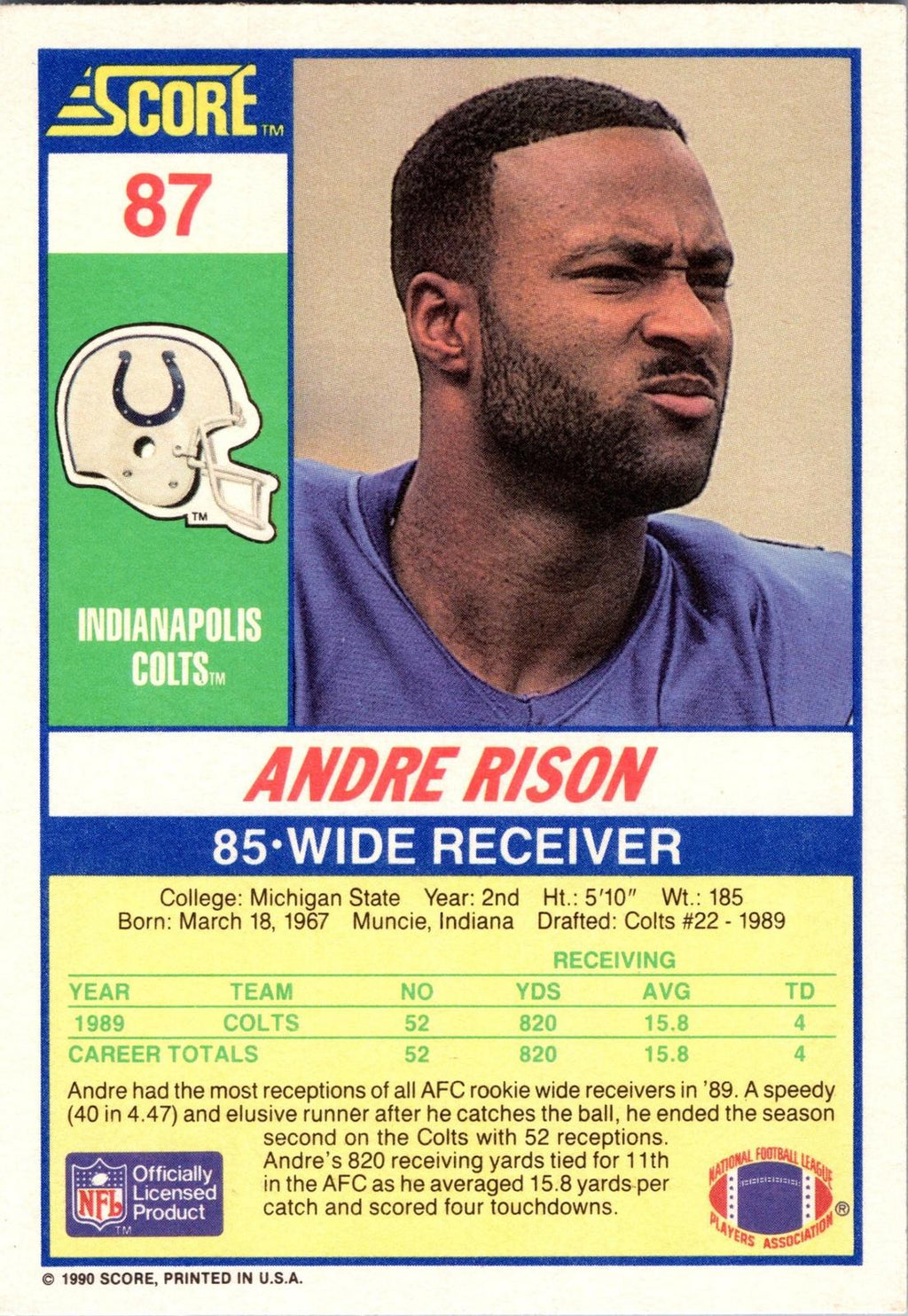 1990 Score #87 Andre Rison