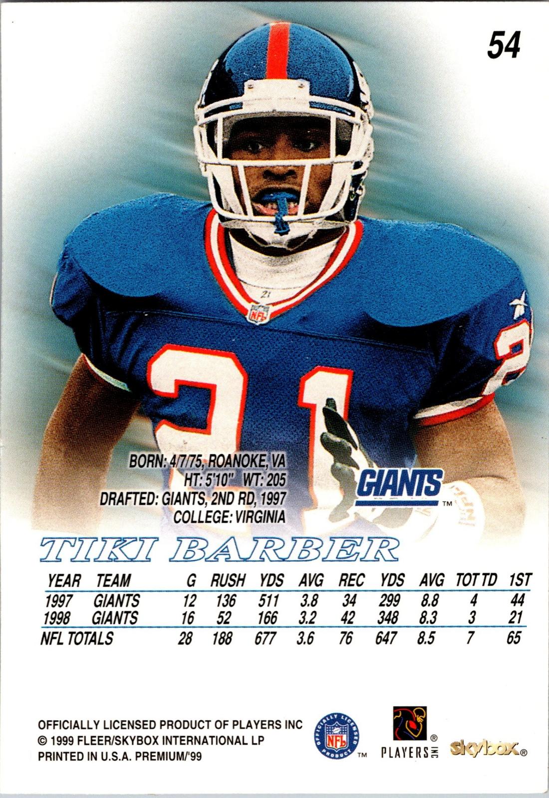 1999 SkyBox Premium #54 Tiki Barber