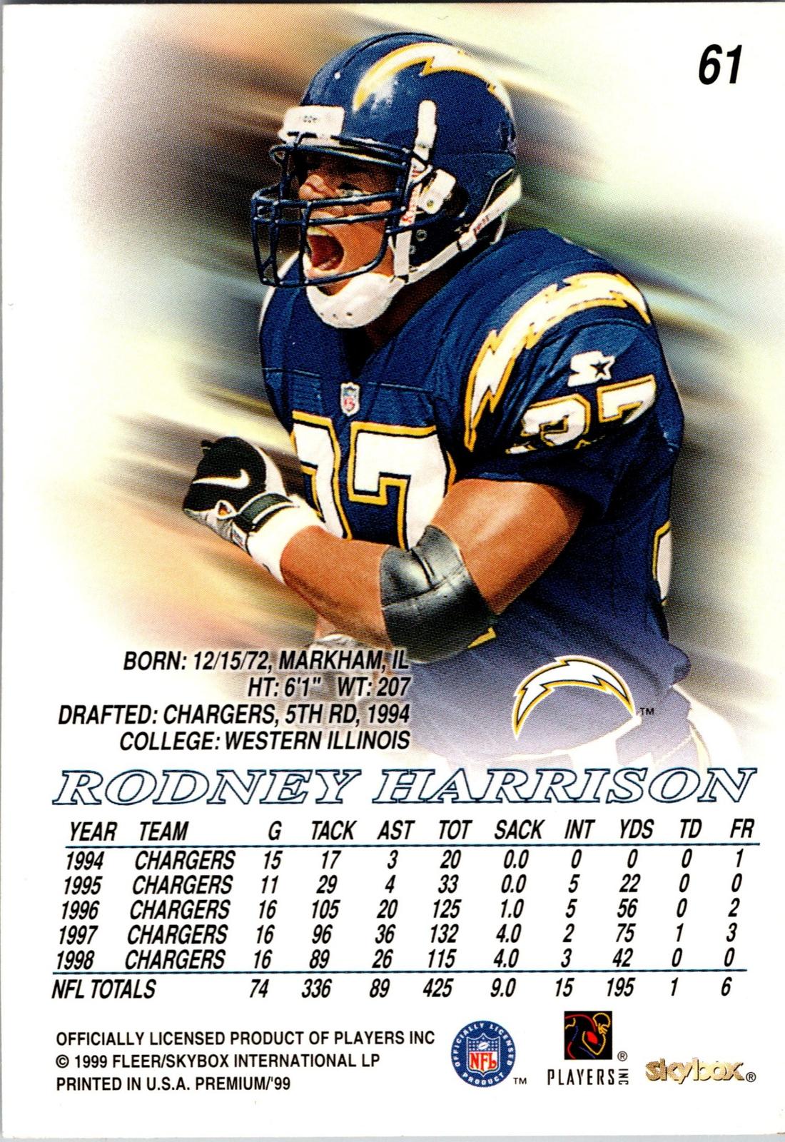 1999 SkyBox Premium #61 Rodney Harrison