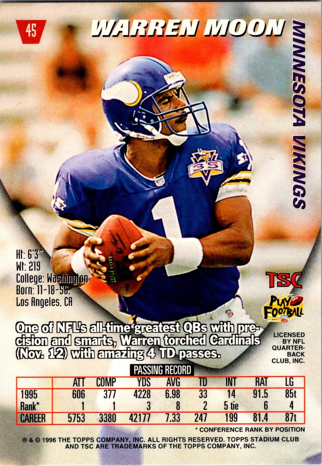 1996 Stadium Club #45 Warren Moon