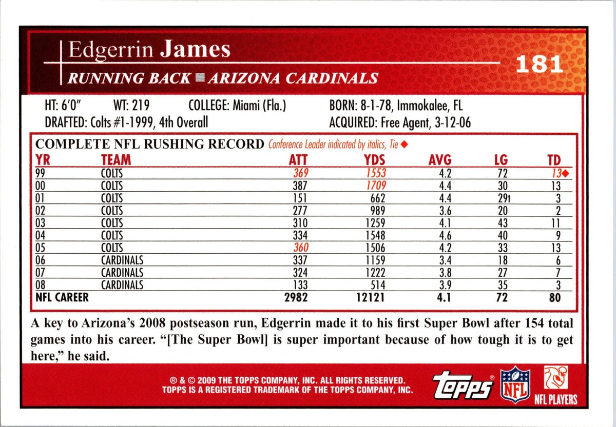 2009 Topps #181 Edgerrin James