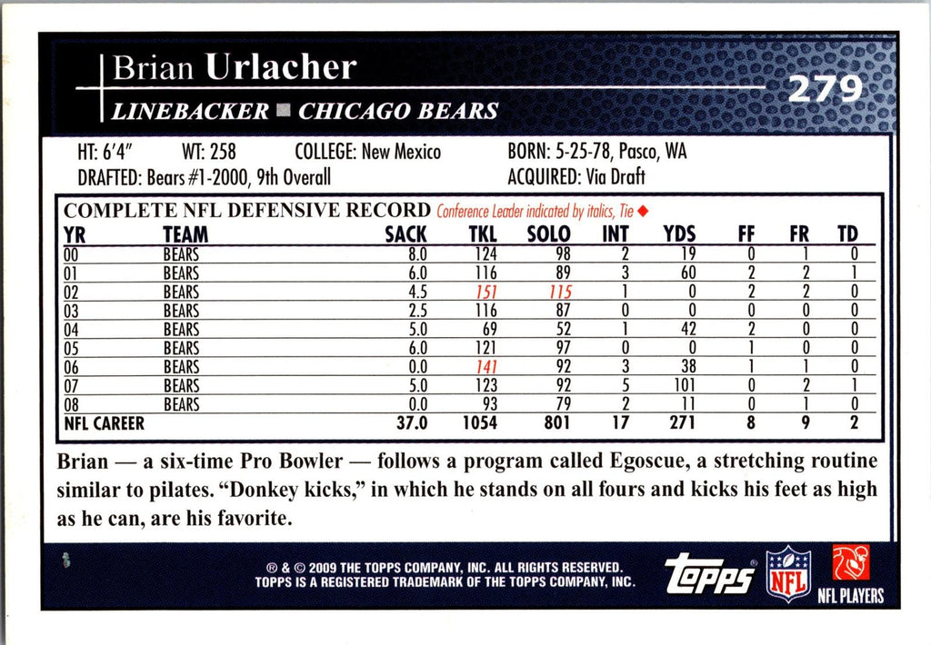 2009 Topps #279 Brian Urlacher