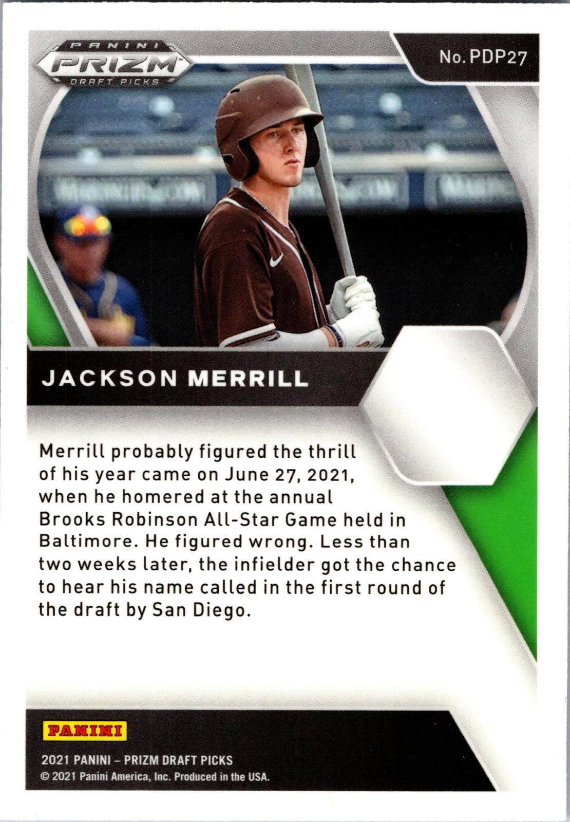 2021 Panini Prizm Draft Picks #PDP27 Jackson Merrill