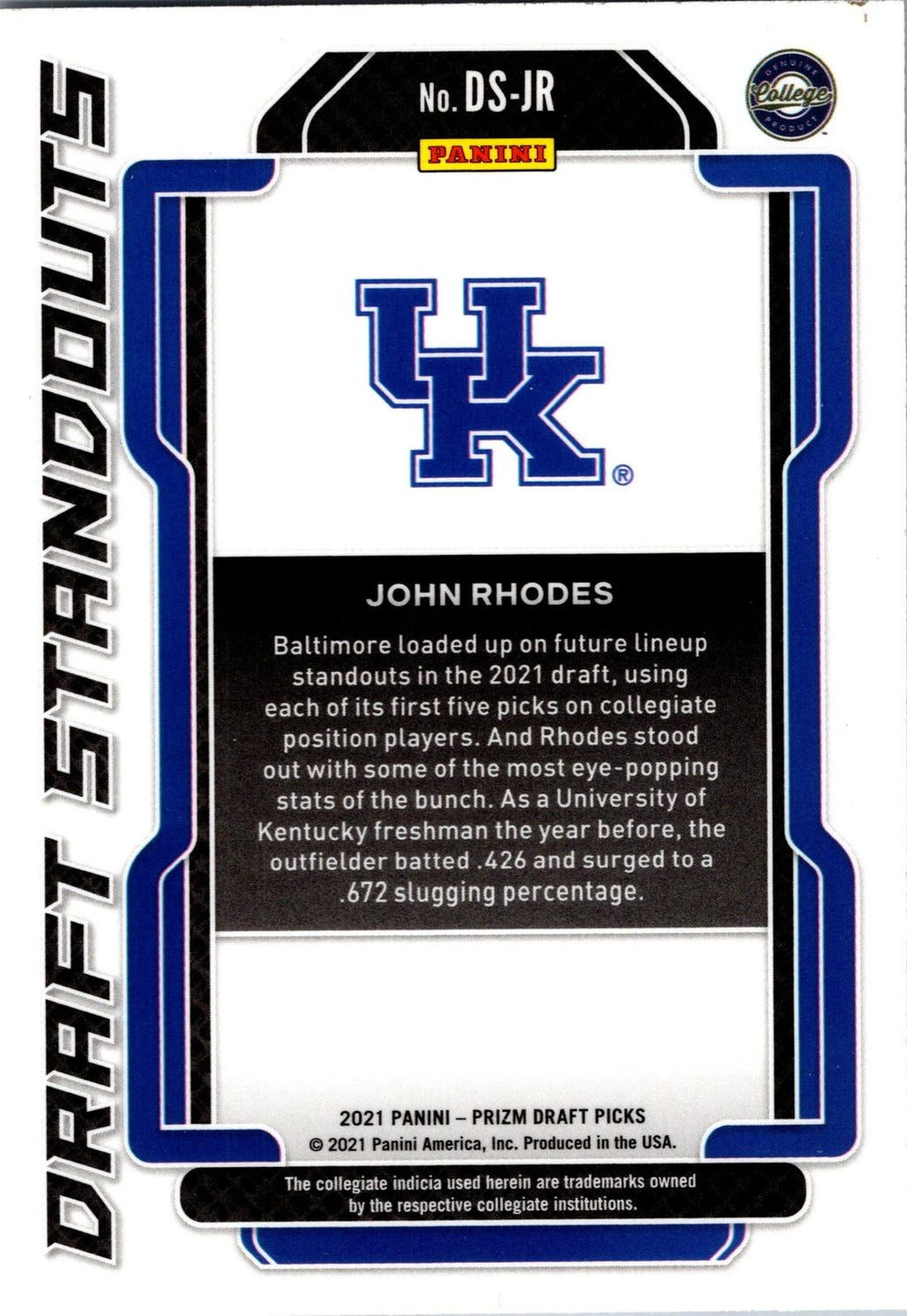 2021 Panini Prizm Draft Picks #DS-JR John Rhodes Draft Standouts