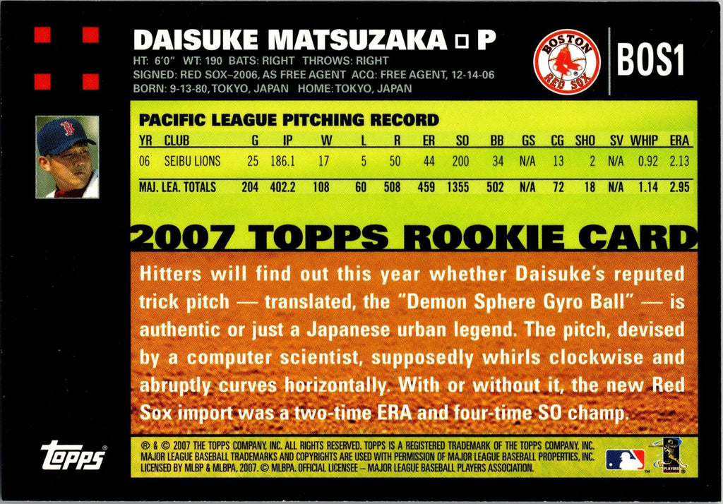 2007 Topps Boston Red Sox #BOS1 Daisuke Matsuzaka