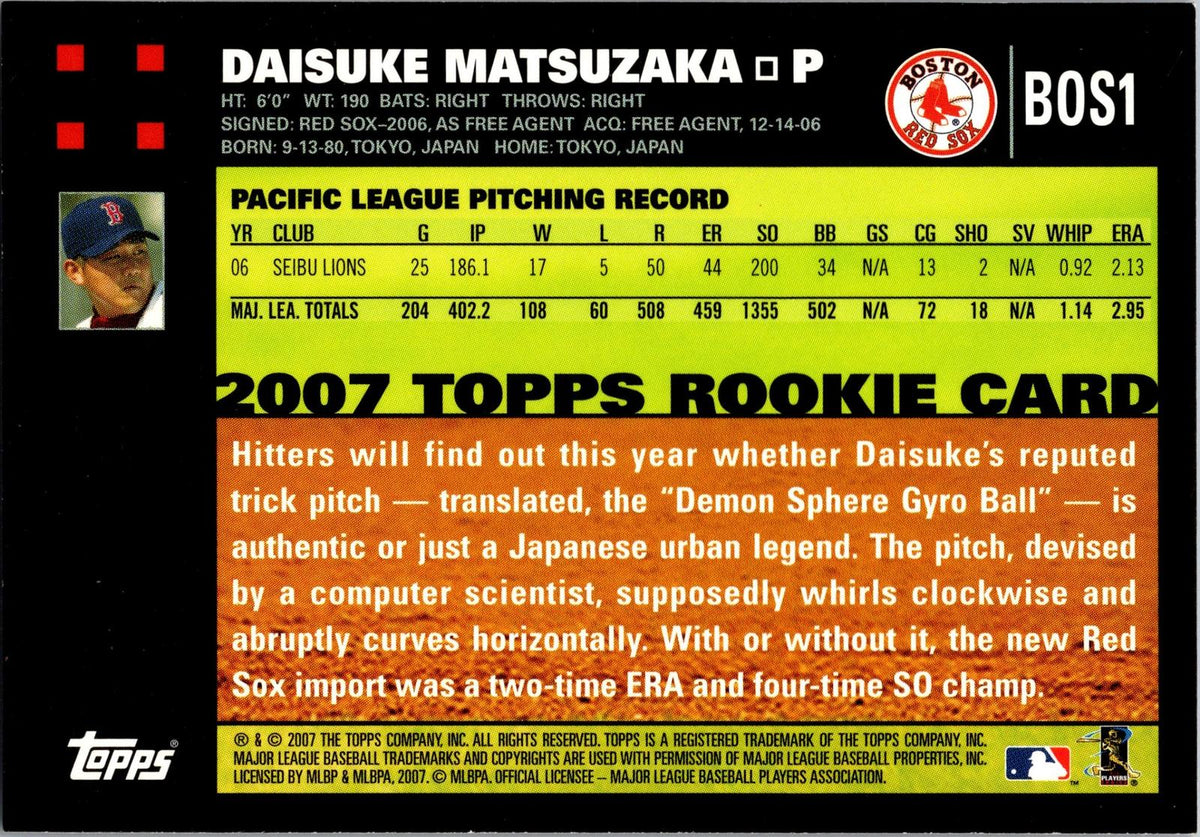 2007 Topps Boston Red Sox #BOS1 Daisuke Matsuzaka
